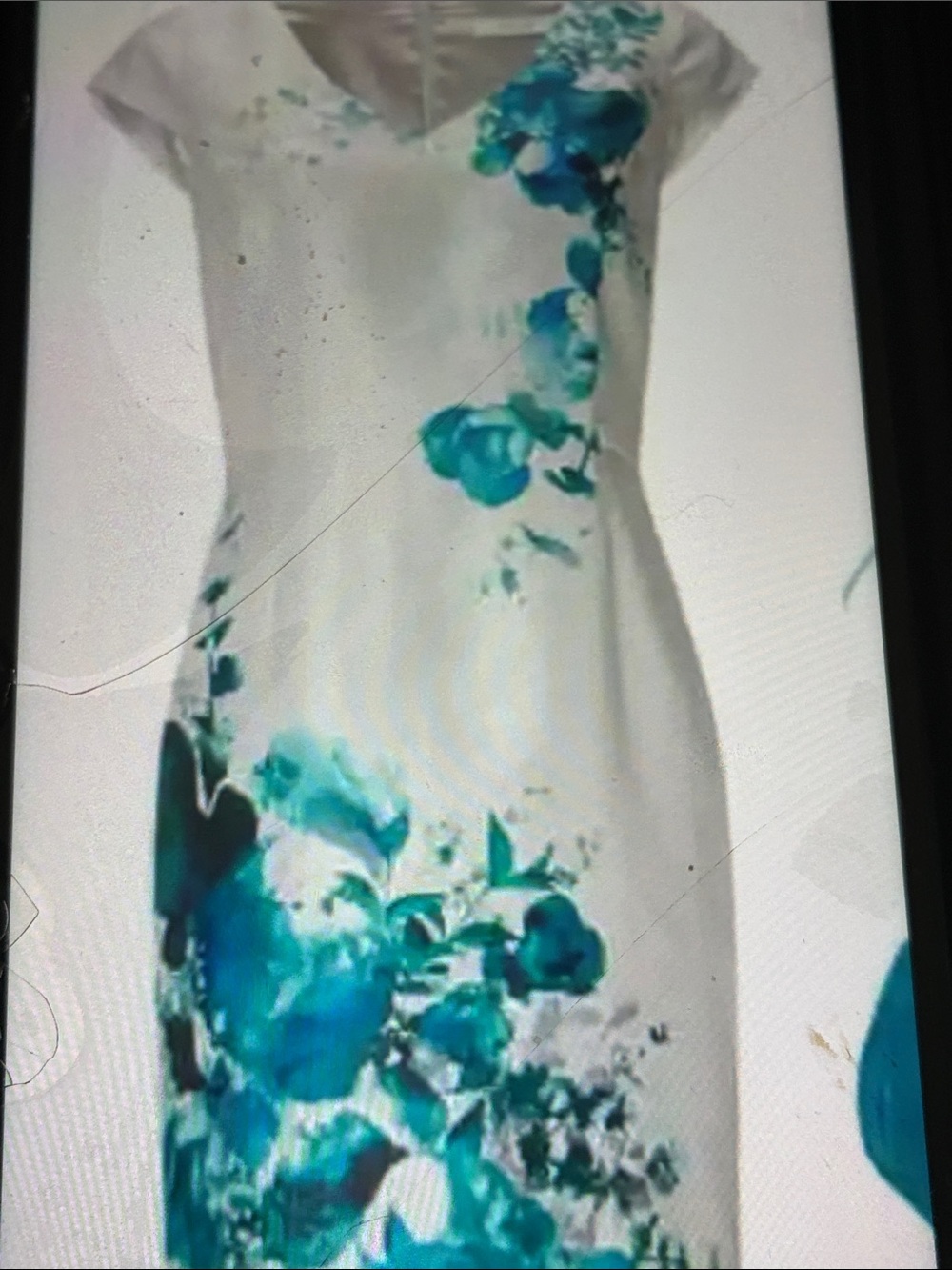 Jacques Vert - Floral Evening Dress, Silver Grey, Turquoise & Ocean Blue